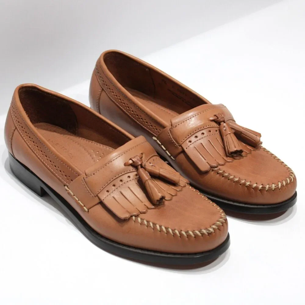 New Without Box Bass Jeremy Moc Toe Brown Leather Tasseled Loafer Men Size 9.5D